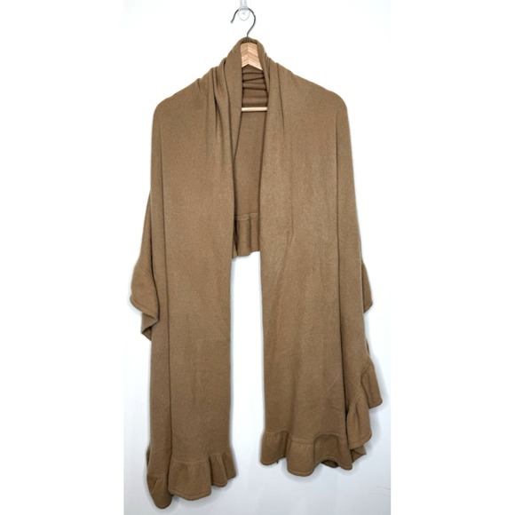 Madison Studio Scarf Wrap Shawl 100% Cashmere Tan Ruffle Quiet Luxury Old‎ Money